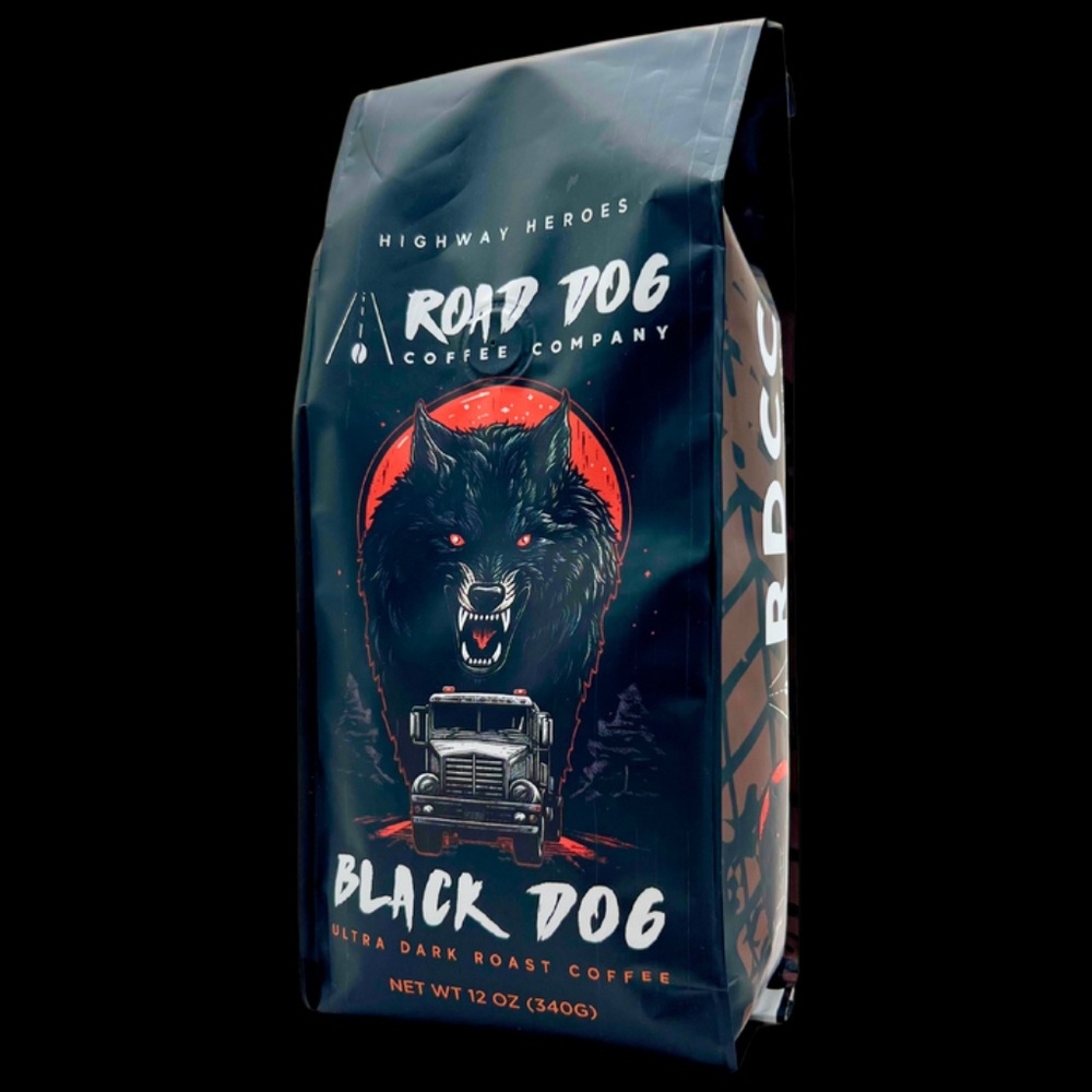 Black Dog Coffee, ground. Road Dog Coffee Company